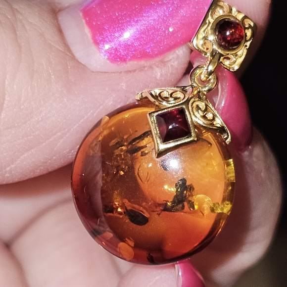 Baltic Amber & Garnet Drop Earrings, 925 Silver, NWT - Picture 6 of 6